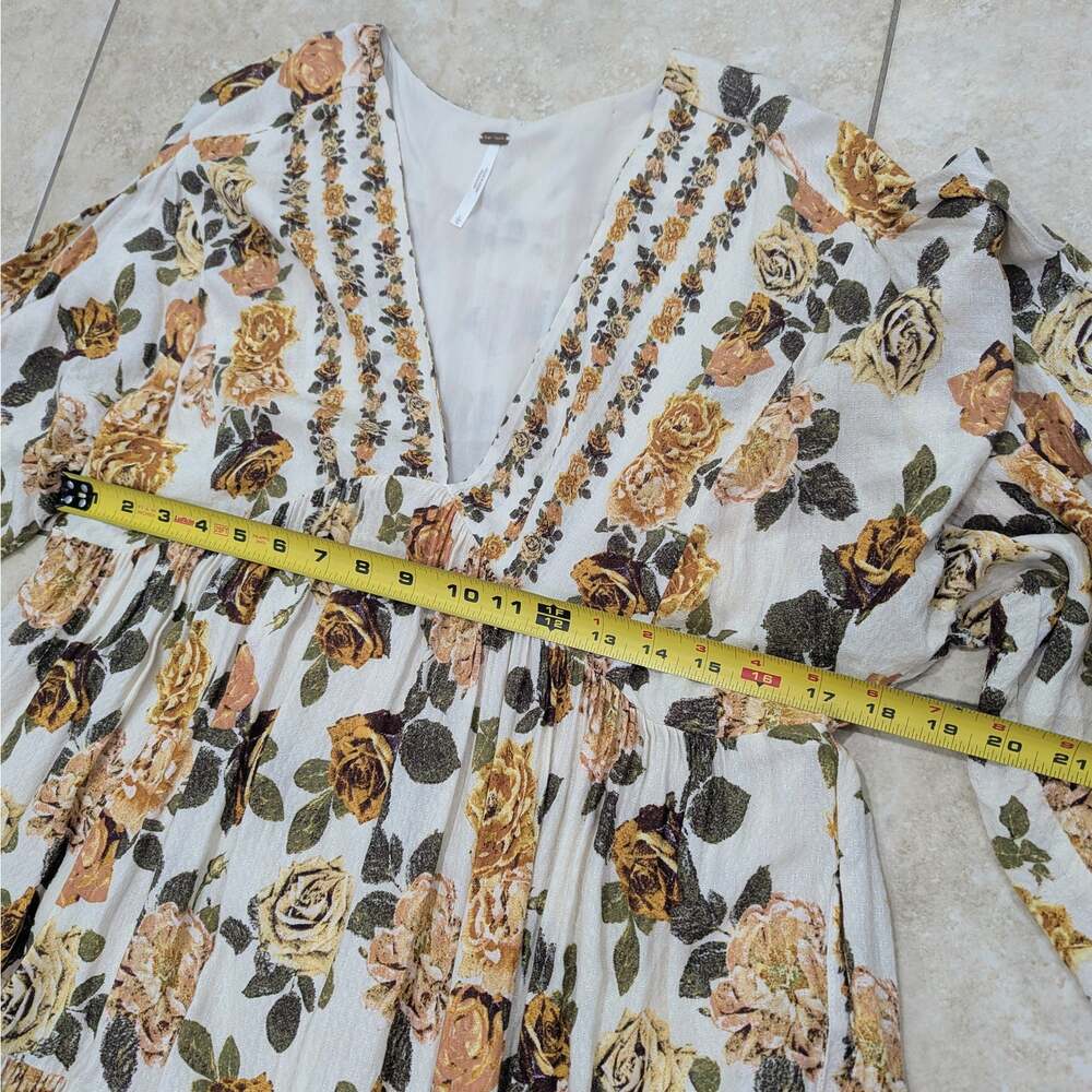 Free People Rows of Roses Maxi Dress in Ivory Combo Size Large Boho Floral Fall - Picture 7 of 7